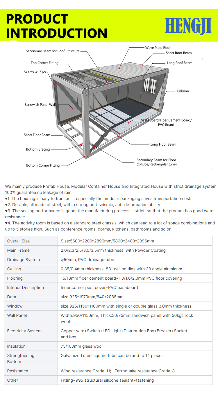 Wind Proof Quick Assembly Light Steel Frame Portable Detached Prefab Container House