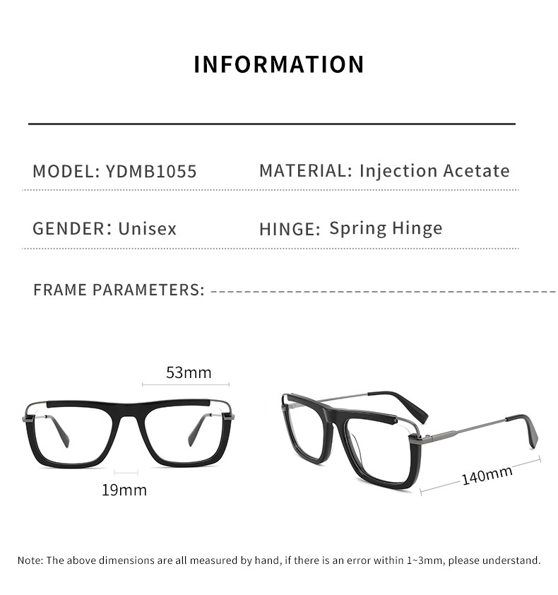 Unisex Square Acetate Metal Glasses Flat Top Big Eyeglass Frames
