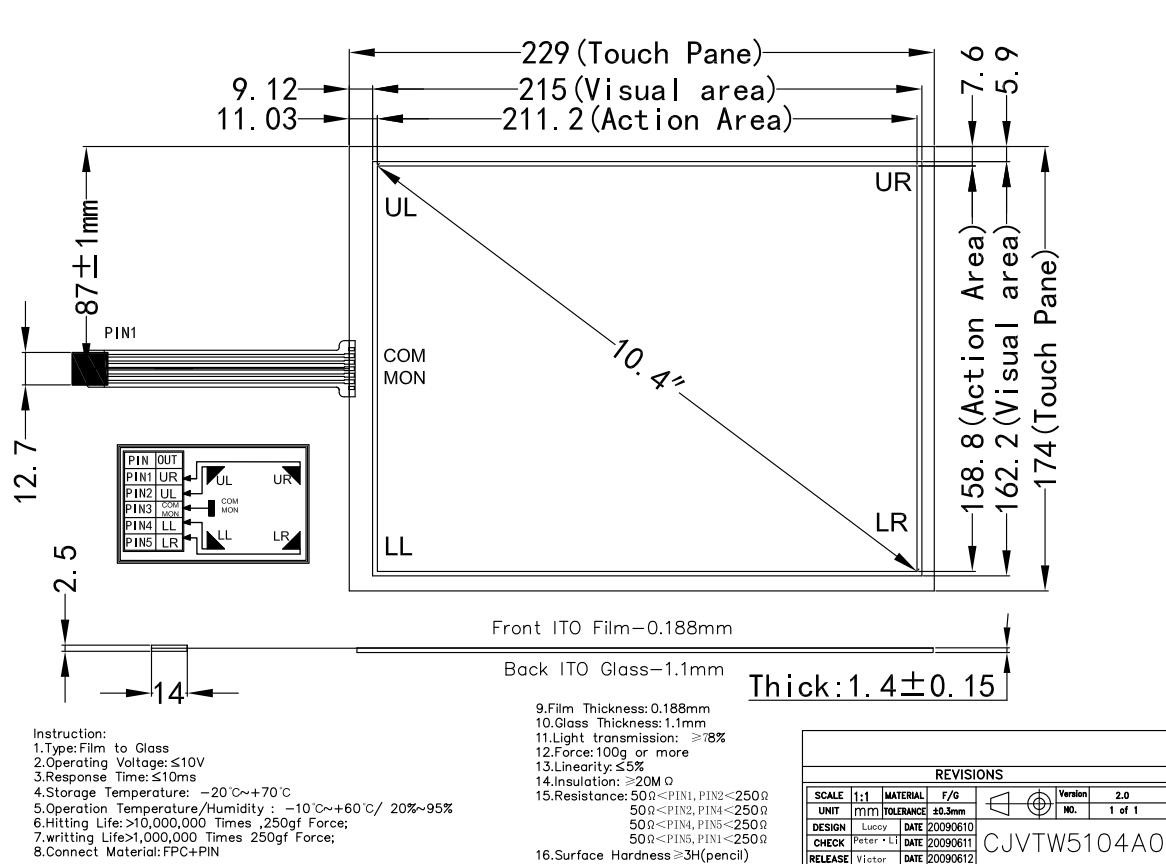 Resistive 5 Wire 4 Wire Touch Panel 5.7-22 Inch 35 Million Touches Durability