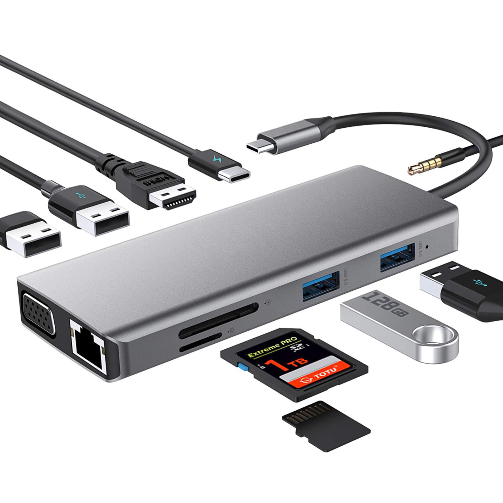 USB Type C LAN Adapter 6-in-2 USB C Hub with 3 USB 3.0 Ports and RJ45 Gigabit LAN Interface