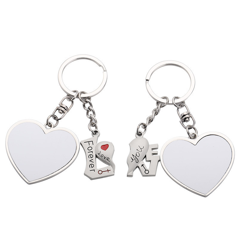 Heart And Round Shape Sublimation Blank Metal Keyring For Lovers Bag Pendant