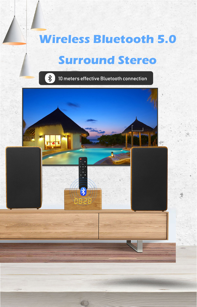 Multimedia Wood Bookshelf Speakers , Wireless Mini Hifi Bluetooth Speakers