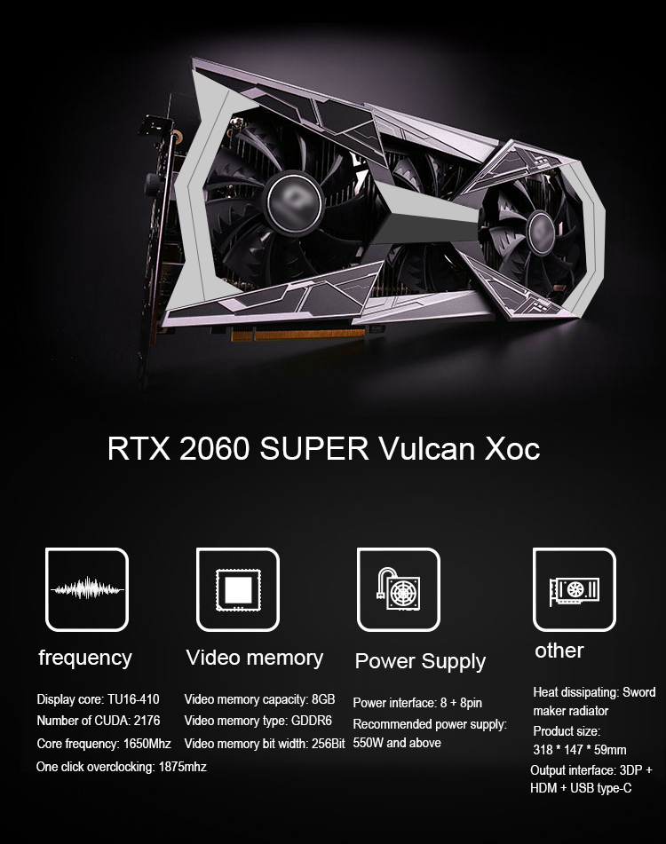 8GB RTX 2060 SUPER Graphics Card Boost 1695 MHz HDMI 2.0b X 1