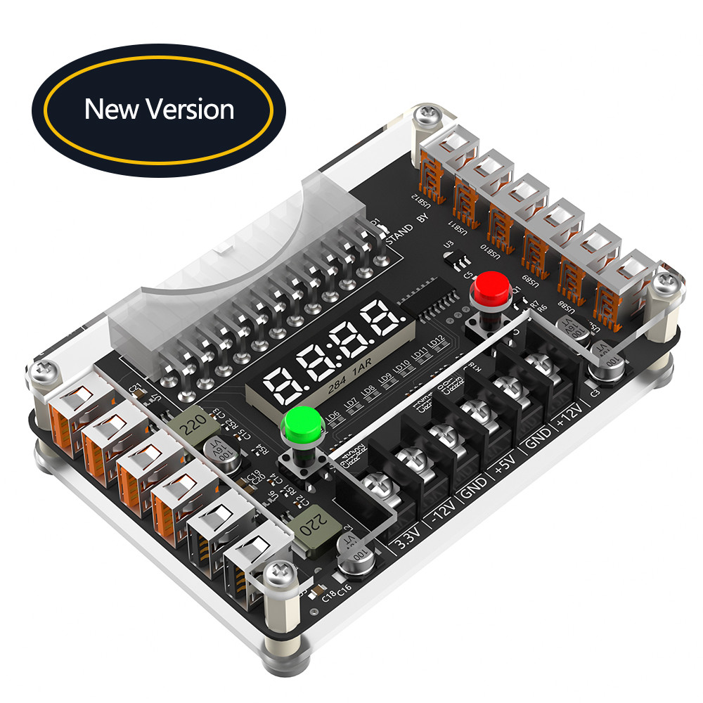 ATX Power Supply Breakout Board And Acrylic Case Kit With 3.3V, 5V, 12V,-12V Output Voltage