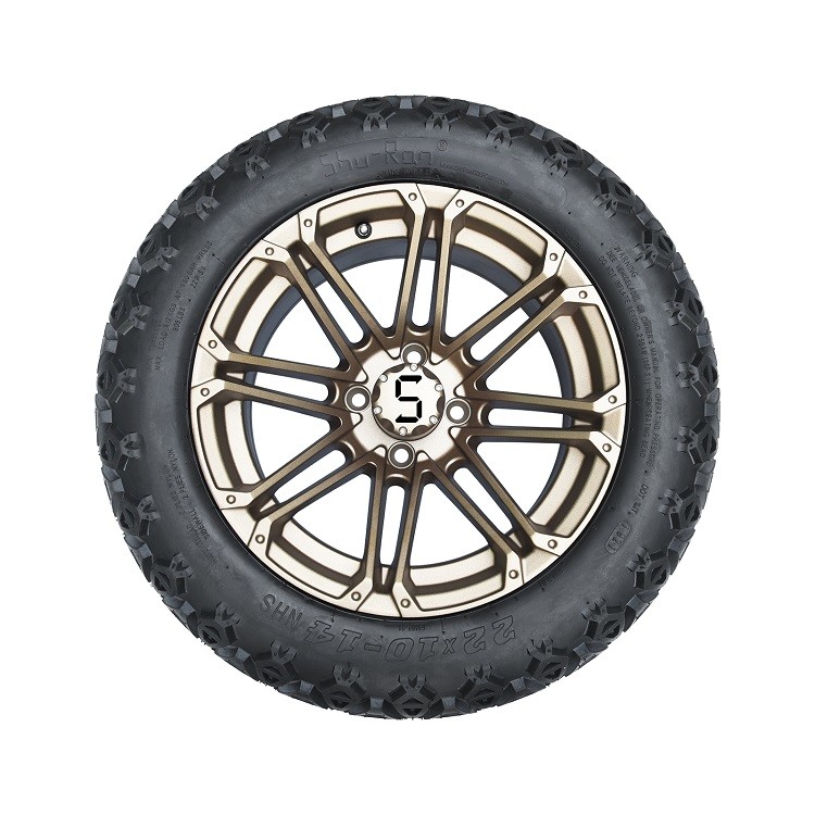 14'' Bronze Rims And 22x10-14 Tires Combo for Golf Carts/ATV, 4 ply Tubeless