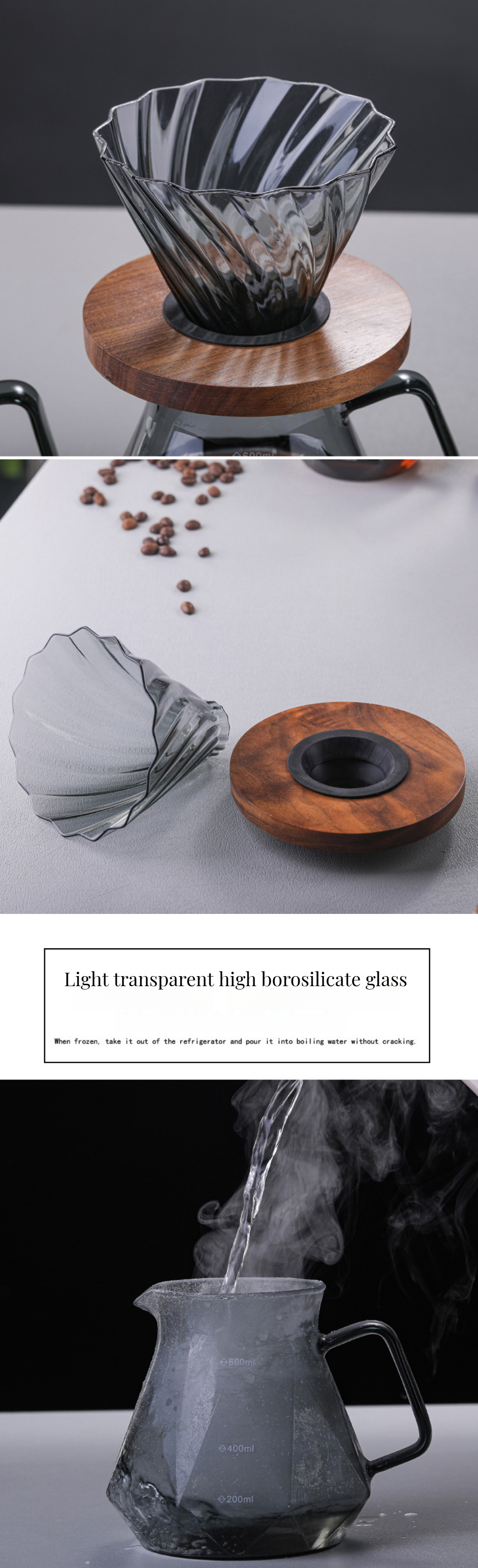 Metal Type Borosilicate Glass Espresso Coffee Server for Eco-friendly Heat-Resistant