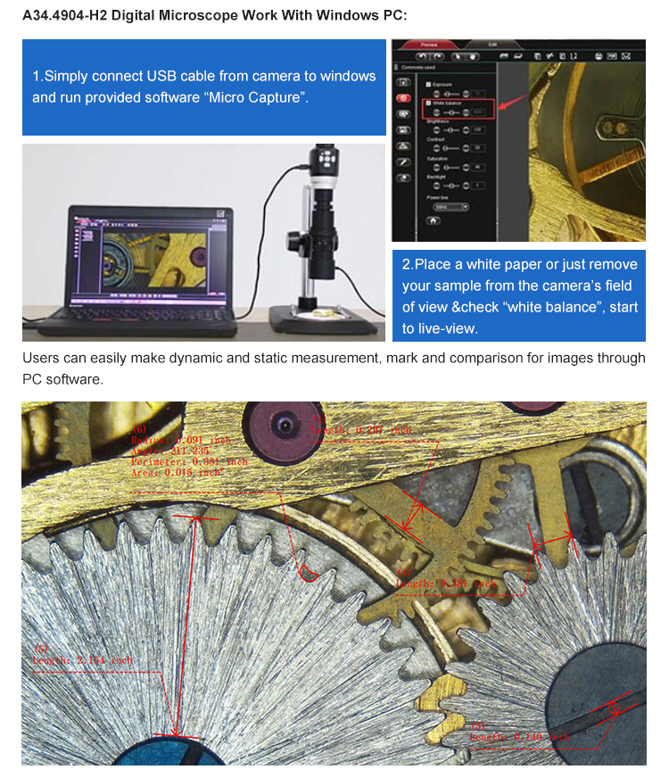 Monocular HDMI Digital USB Microscope A34.4904 - H2 With Dual Coaxial LED Light Source