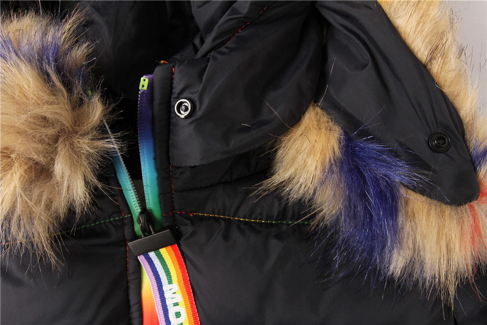 Junior Girls longline coats, Children's longline jacket, Hood Fur, Rainbow zipper