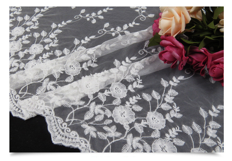 Ivory Mesh Based Embroidery Lace Fabric for Wedding Bridal Dress