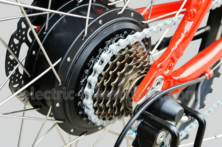 Red 38km/h Electric Pedal Assist Mountain Bike 48V 500W Gear Motor