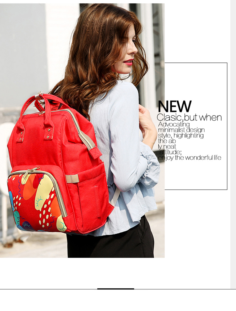 Water Resistant Red 17L Changing Bag Backpack Large Capacity 0.55kg