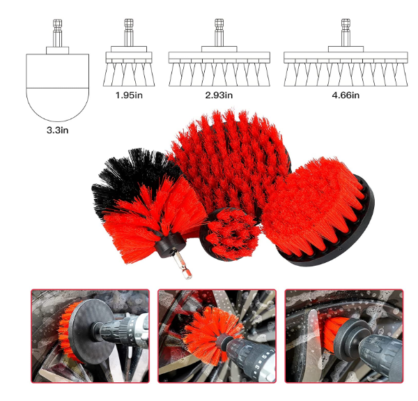 10cm Red Power Drill Brush For Car Detailing Scrubber Set 350g