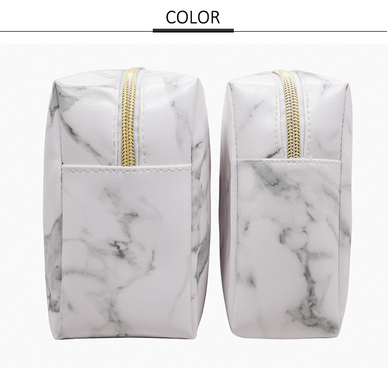 Large Capacity Waterproof Toiletry Wash Bag White Marble Leather