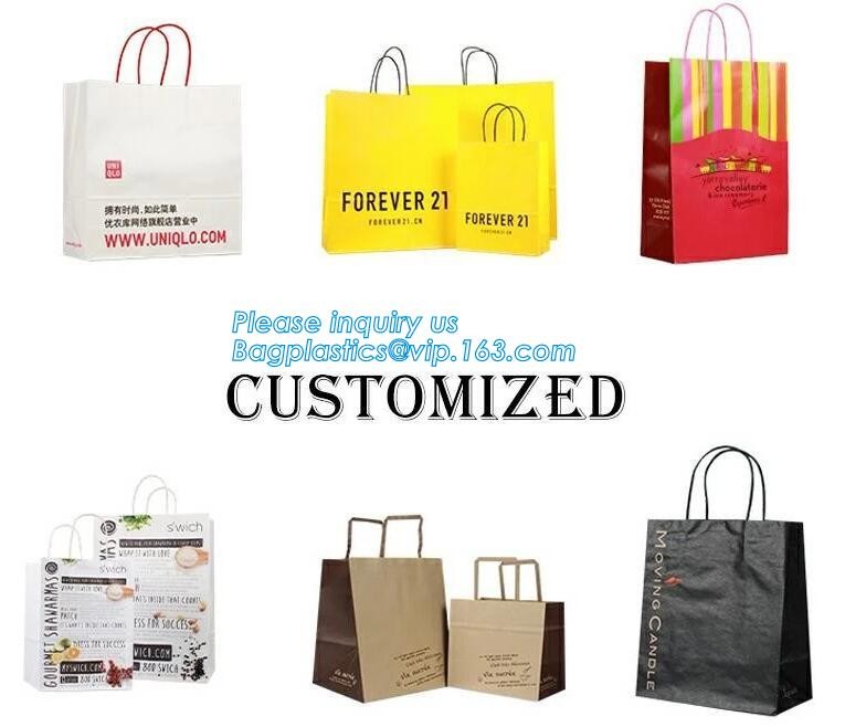 Custom Printed Accept Wholesale Stock White Brown Kraft Paper Shopping Bag With Handle No Minimum, carrier handle bags