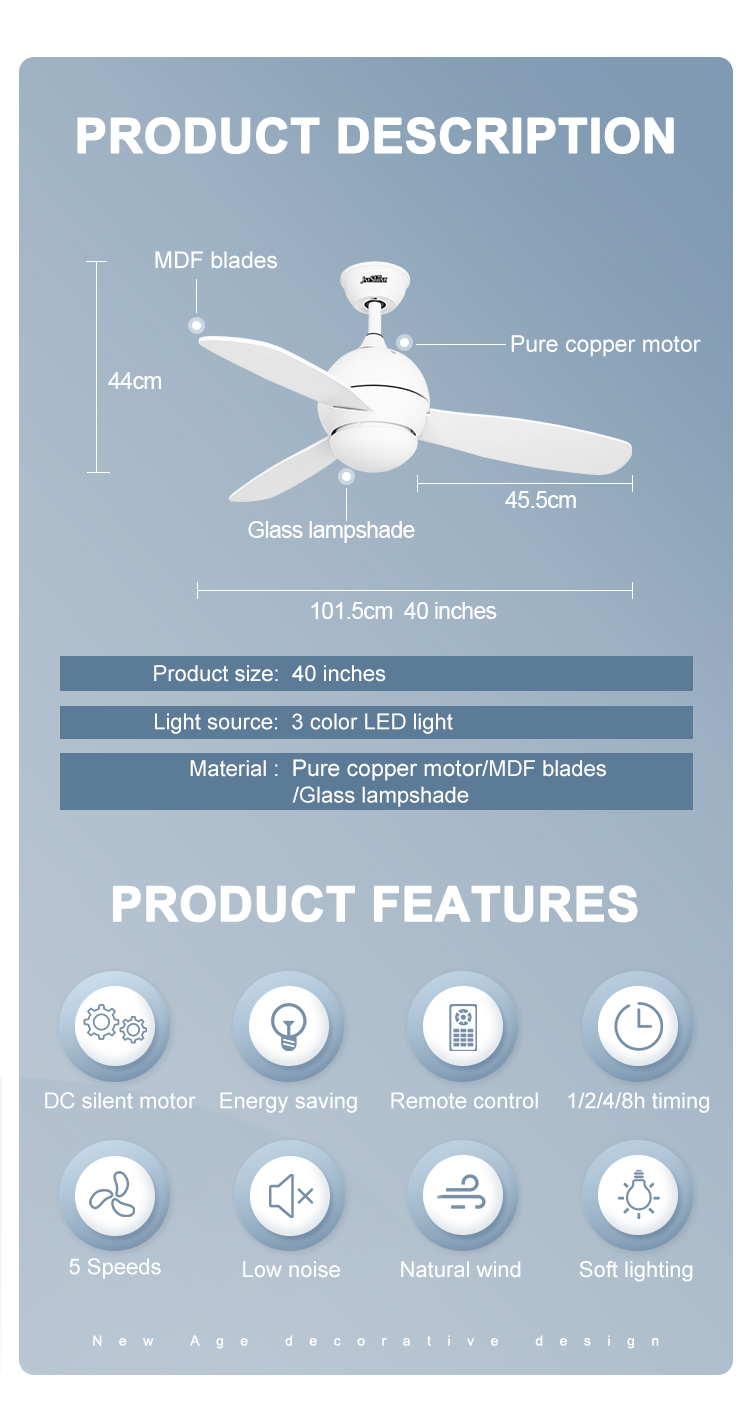 1stshine High Speed DC Motor Ceiling Fan with Remote and LED Light Remote Control