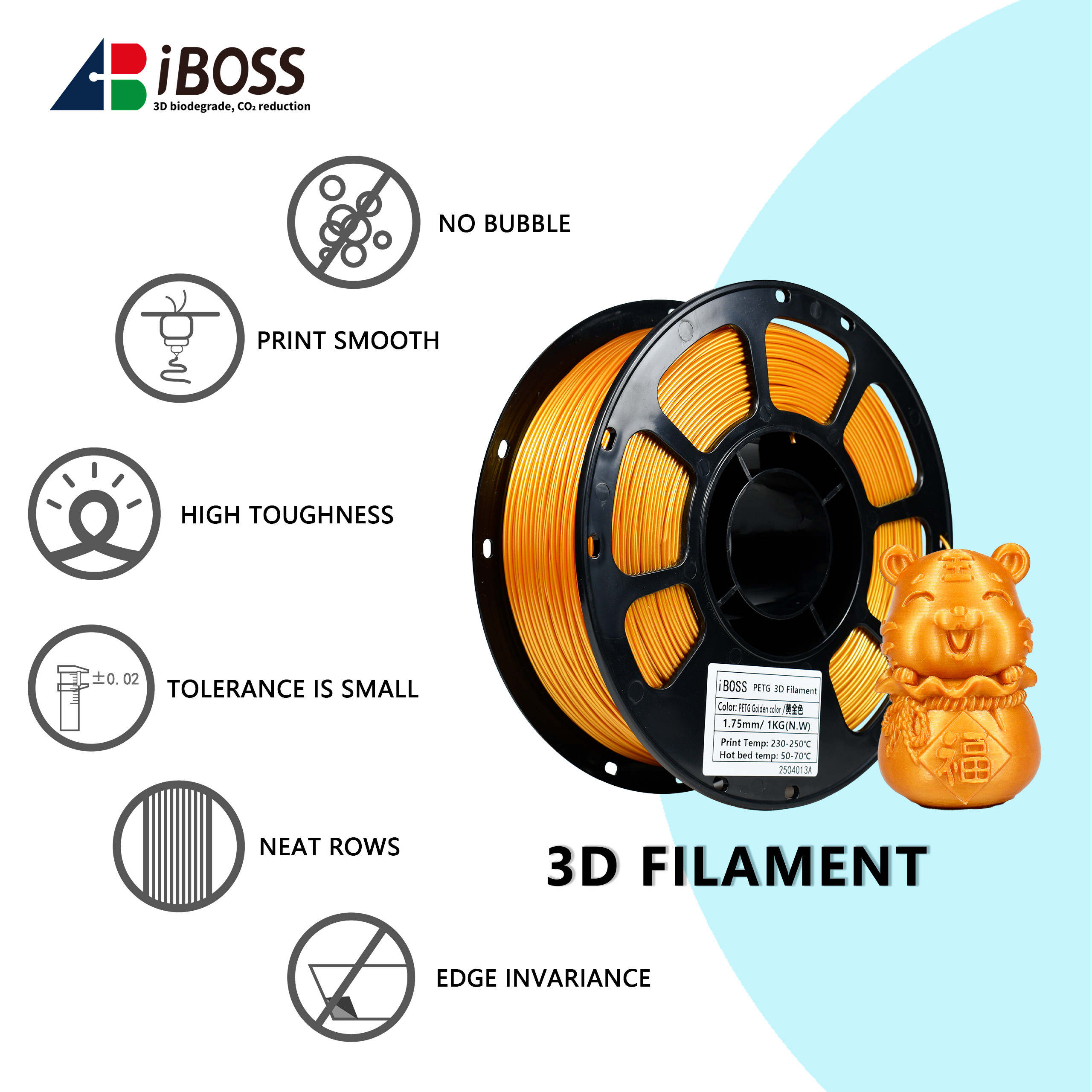 iboss Strong PETG Gold 3D Printer Filament 1.75mm Dimensional Accuracy +/- 0.02mm