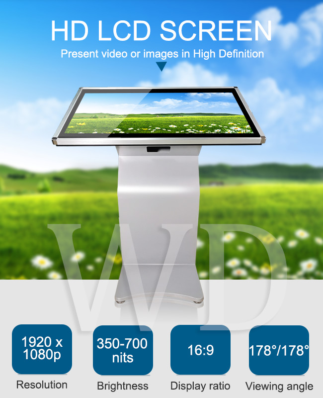 High Definition Android 8.0 CMS Multi Touch Kiosk Silver K Base
