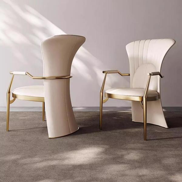 Light Luxury Premium Leather Chair Stainless Steel Modern Minimalist Dining