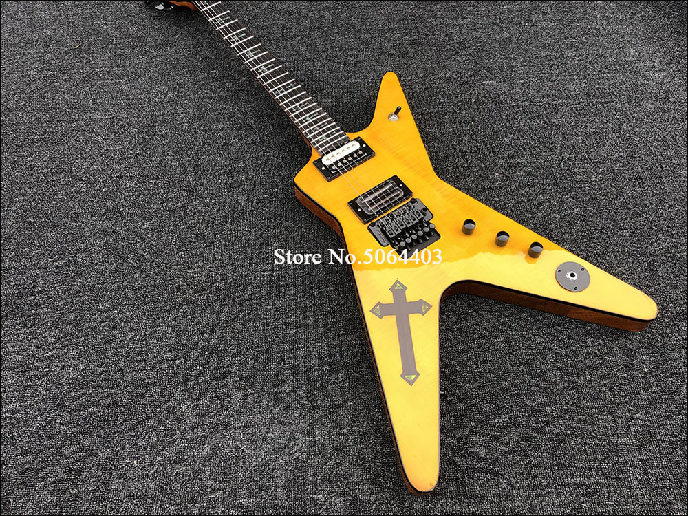 Irregular Special-shaped electric guitar yellow paint rosewood fingerboard double-wave electric guitar free shipping