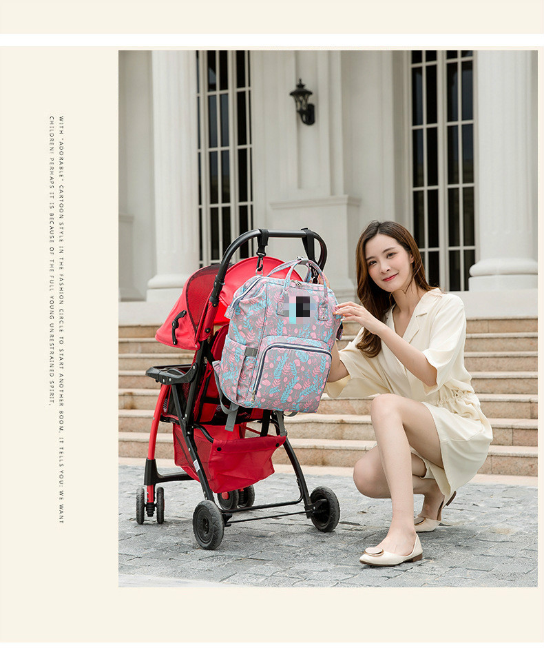 FashionTravel Backpack Baby Large Capacity Mommy Diaper Bag Designer Nursing Bag floral insulated mummy Bag With Stroller Strap