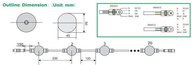 3m reel 24V ucs1903 addressable rgb 3d curtain pixel light 50mm Led Ball dmx globe bulbs strings