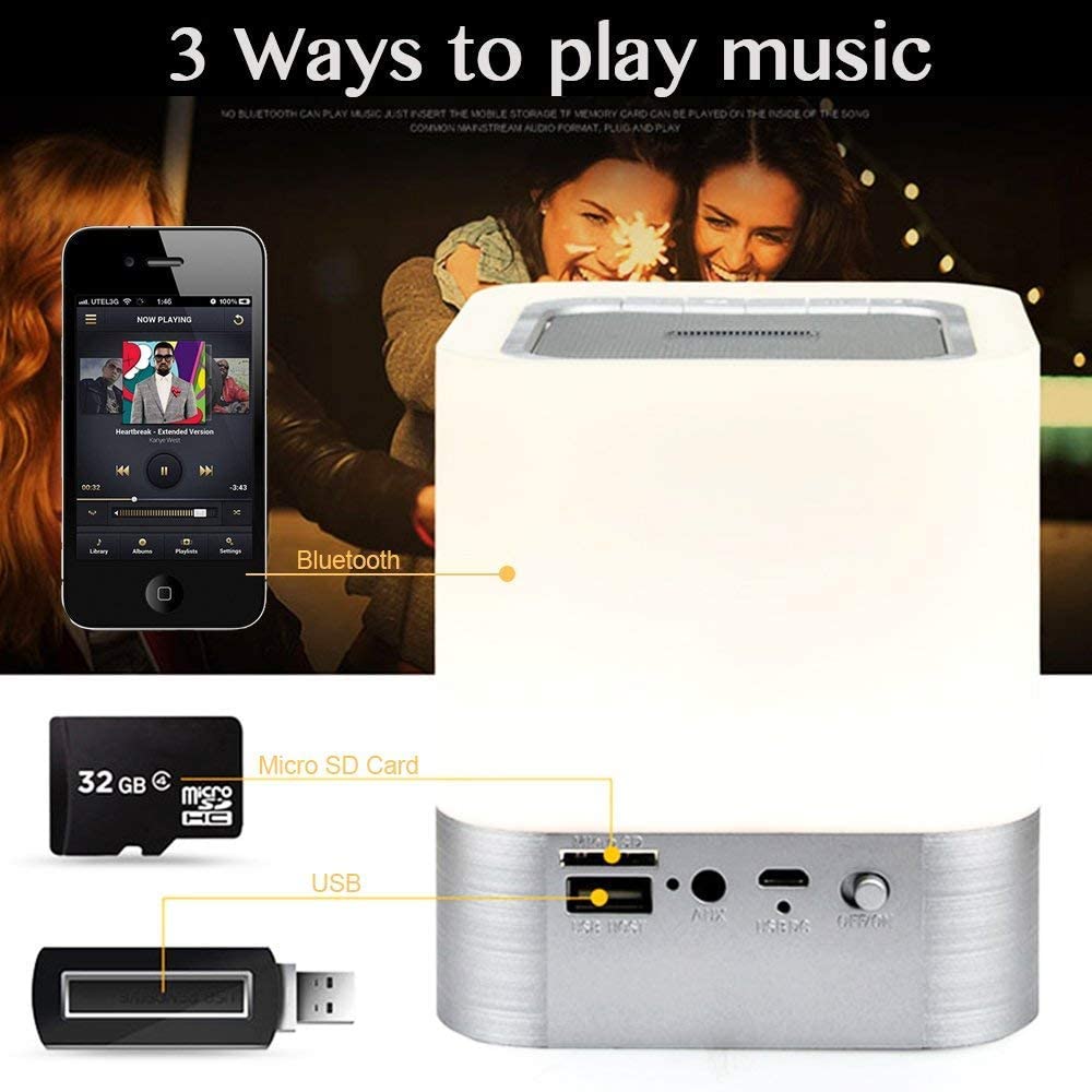 5w 3.7v 2600mAh LED Touch Night Light Wireless Speaker Portable Bedside Lamp 20KHZ