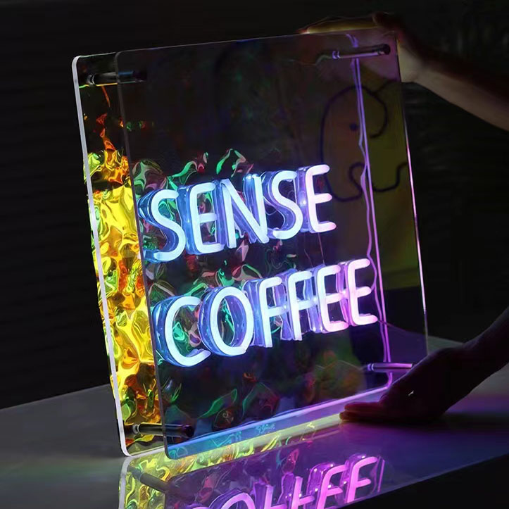 Multi Layer Mirror 3D Neon Sign Mirror with Custom Color Gradient LED Logo Perfect