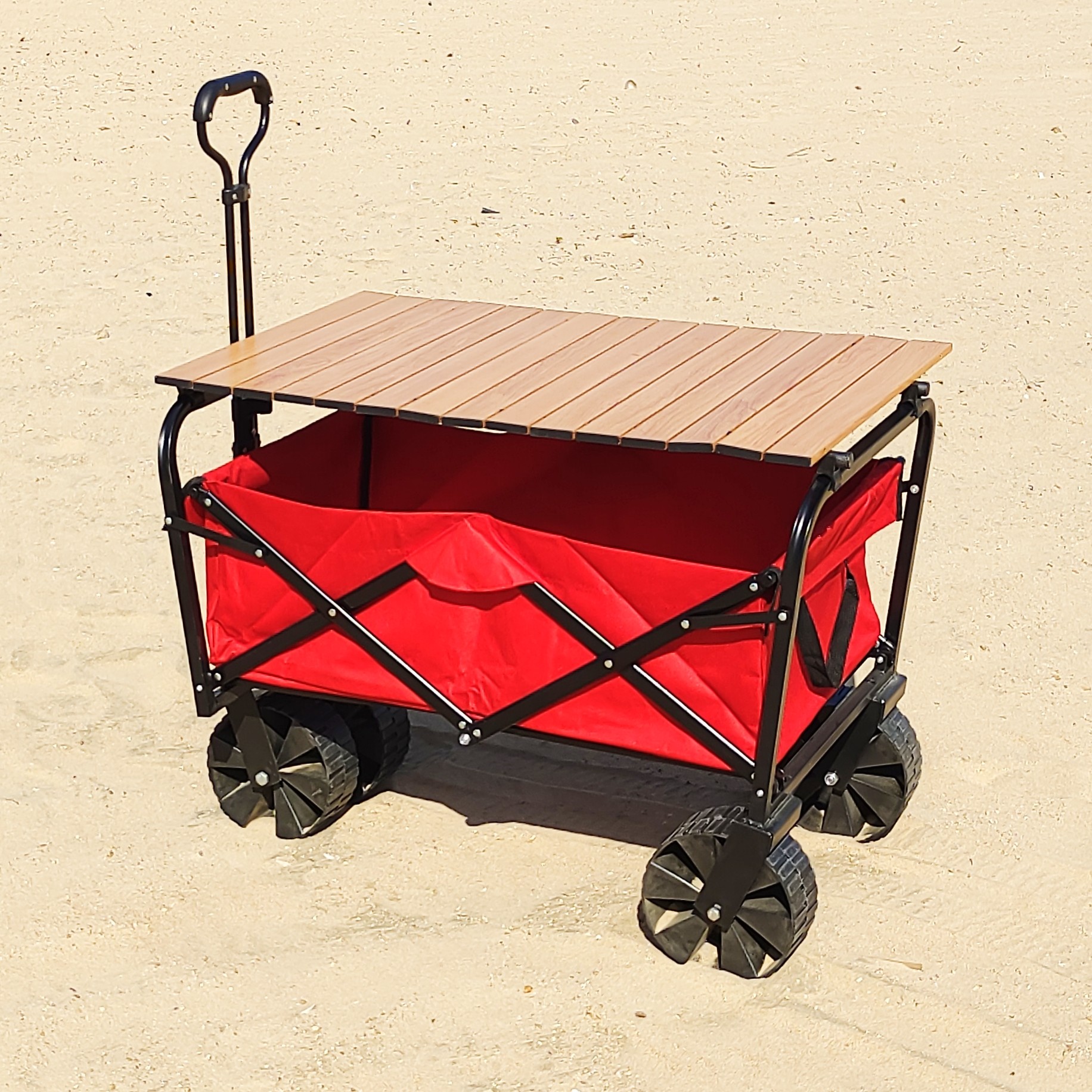 Wide Wheels Practical Foldable Beach Cart Welding Industrial Storage Folding Wagon