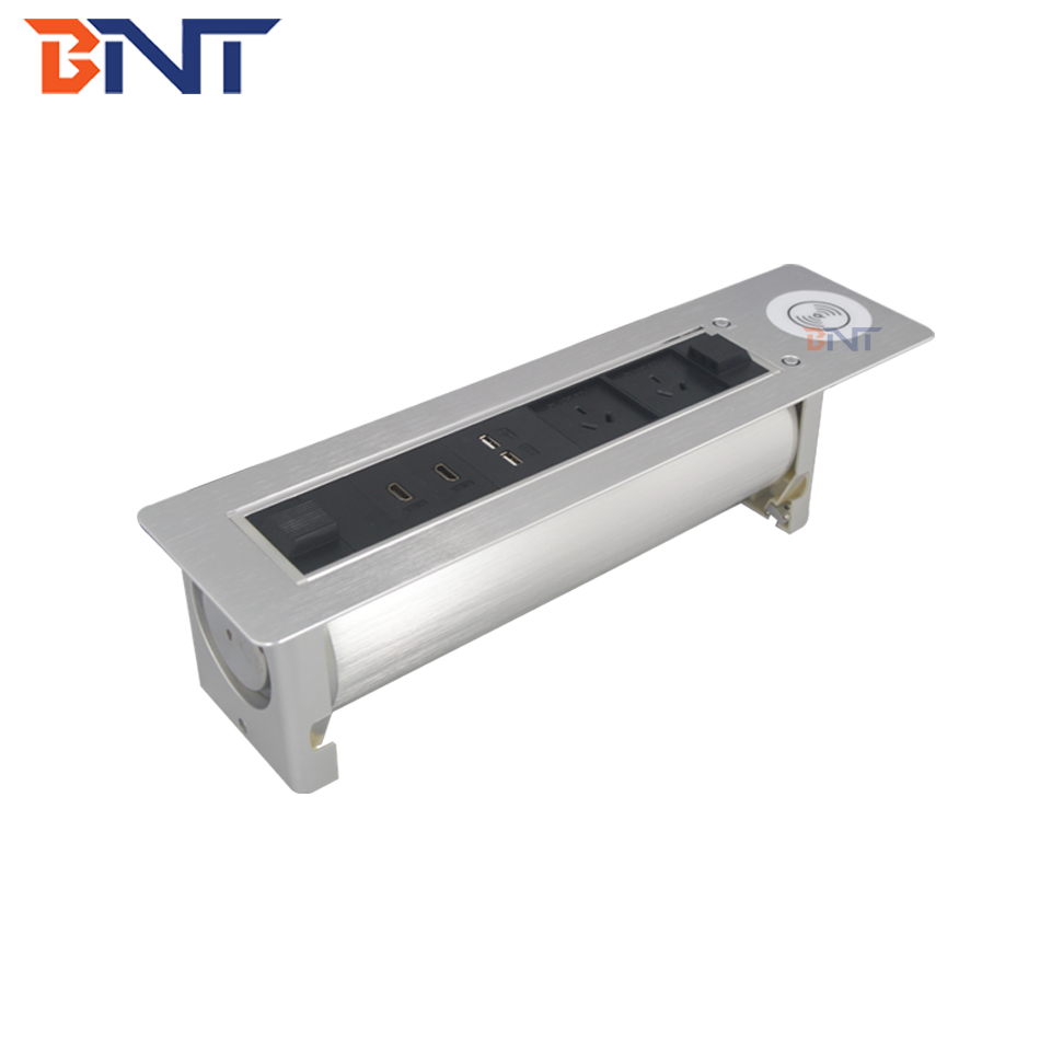 BNT smart wireless phone charger table motorized flip up jack socket