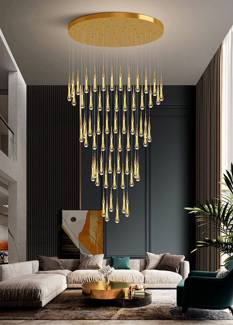Long modern crystal chandelier for staircase luxury home decor nordic led pendant light(WH-NC-70)