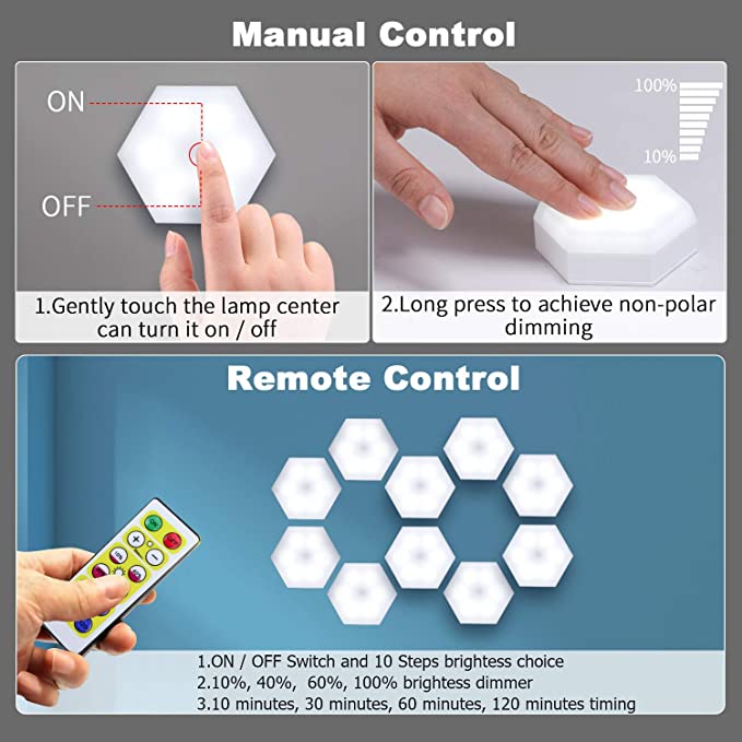 70LM 4.5V Remote Control Under Cabinet Light DIY Honeycomb Hexagon Modular Lights