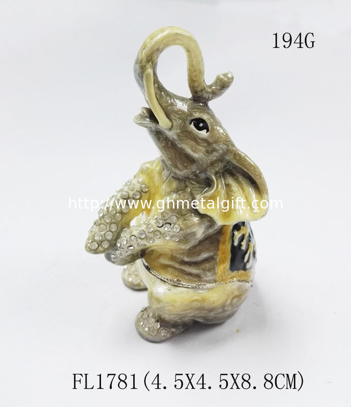 Hot sale elephant box elephant metal trinket box pewter elephant jewelry box for gift