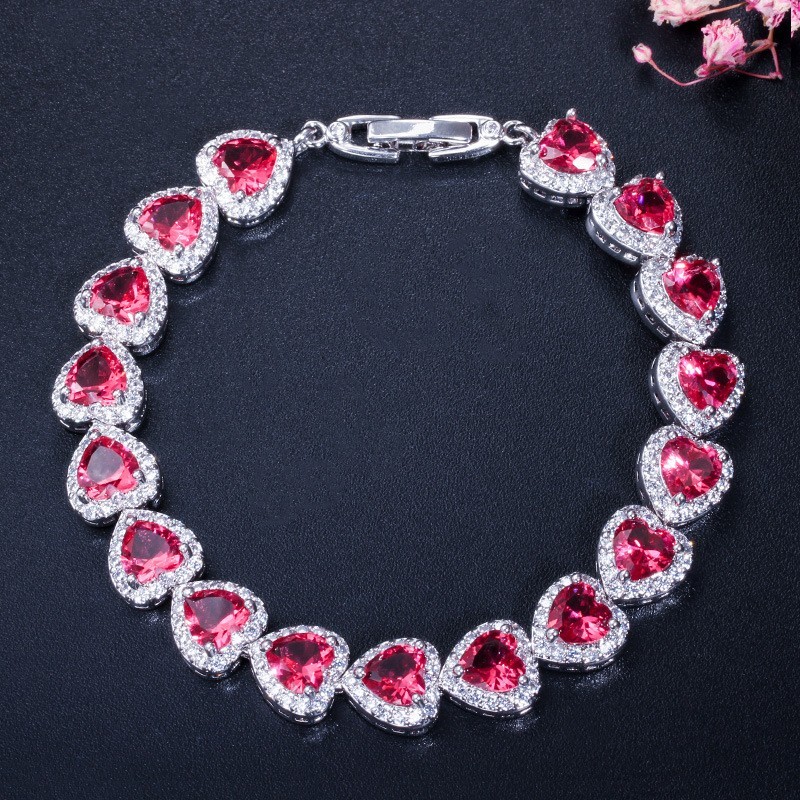 Elegant Prom Party Bracelets Jewelry Heart Shape Bracelets Blue Purple Red Green Yellow Crystal Stone Charm Bracelets