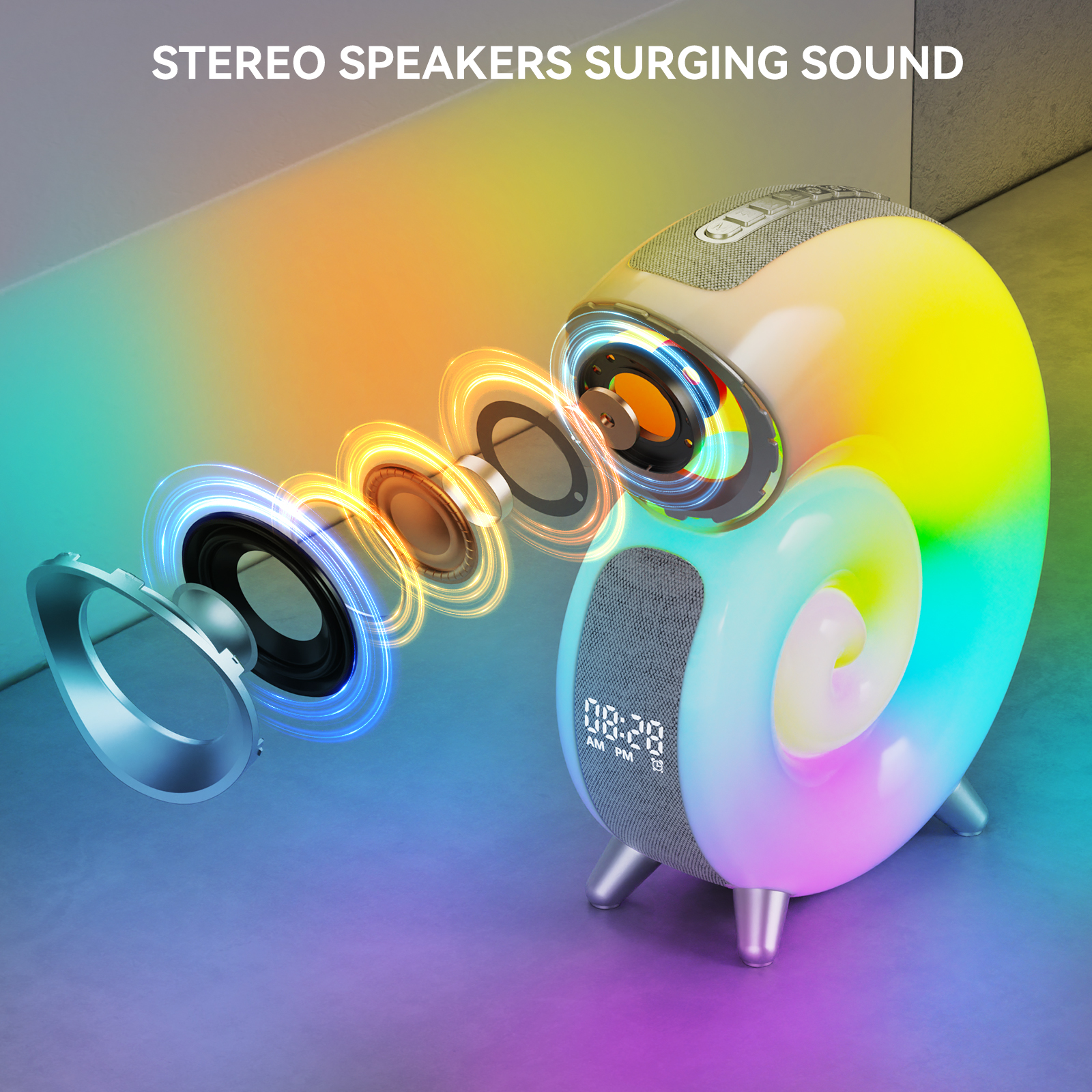 Wireless Charger with Alarm Clock Digital App Control RGB Light Wireless Speaker