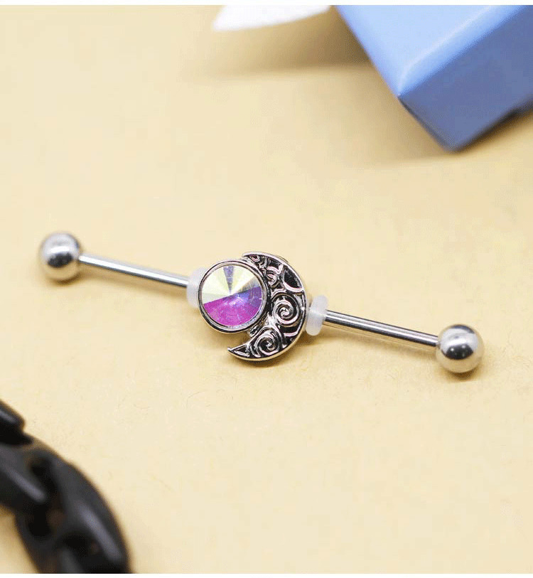 AB Crystal Gem Real Industrial Piercing Jewelry Externally Threaded 14G 38mm