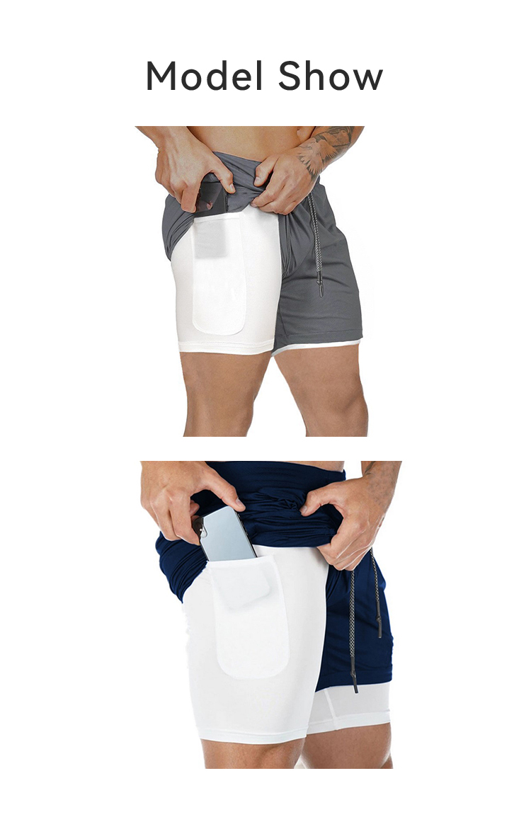 Fit Training Sports Double Layer Workout Pants Elastic Gym Men Cotton Shorts