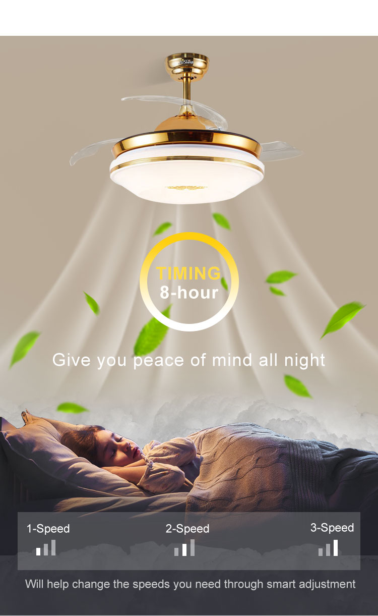 Hidden Blades 42inch 60W LED Ceiling Fan for Lower Noise and Elegant Home Decoration