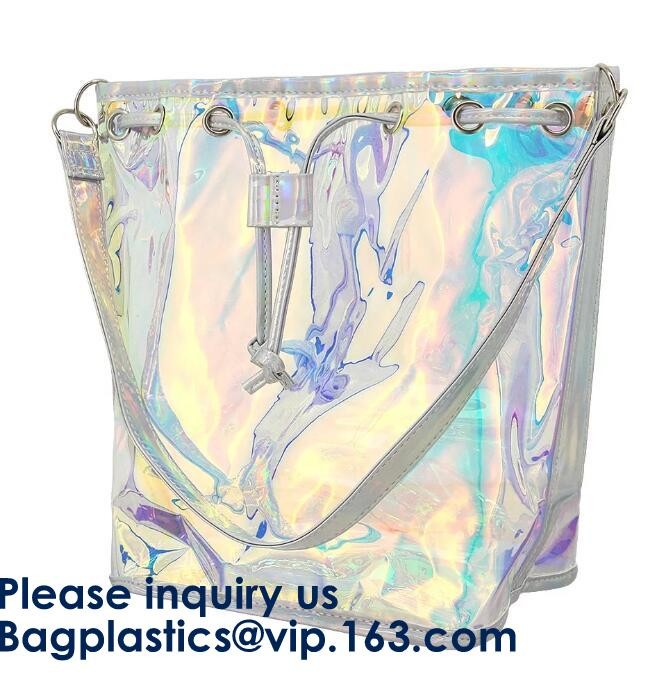 Women Clear Transparent Rainbow Hologram Cosmetic Makeup Travel Wash Clutch Bag,PVC PU Laser Transparent Travel Toiletri