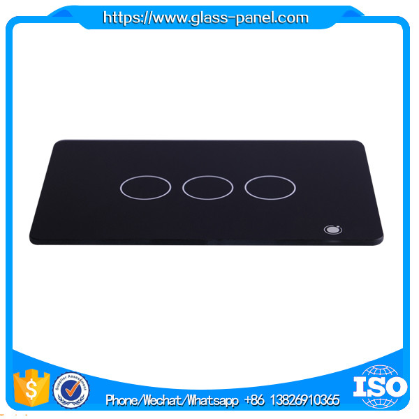 CNC Grinding edge 2mm thickness 3 gang glass wall switch, 125MM x 95mm with custom LOGO printing