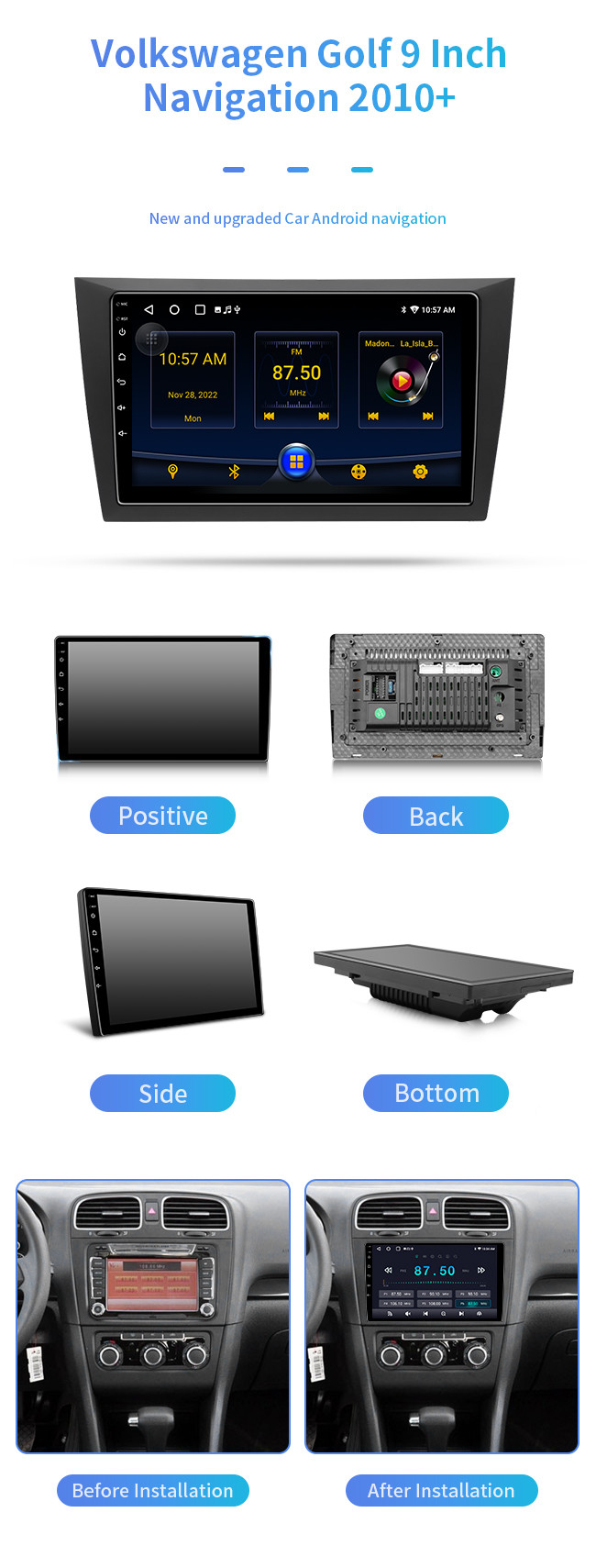 4-Core For Volkswagen Golf 2010+ Hd IPS On-Board Display Bluetooth Car Navigation