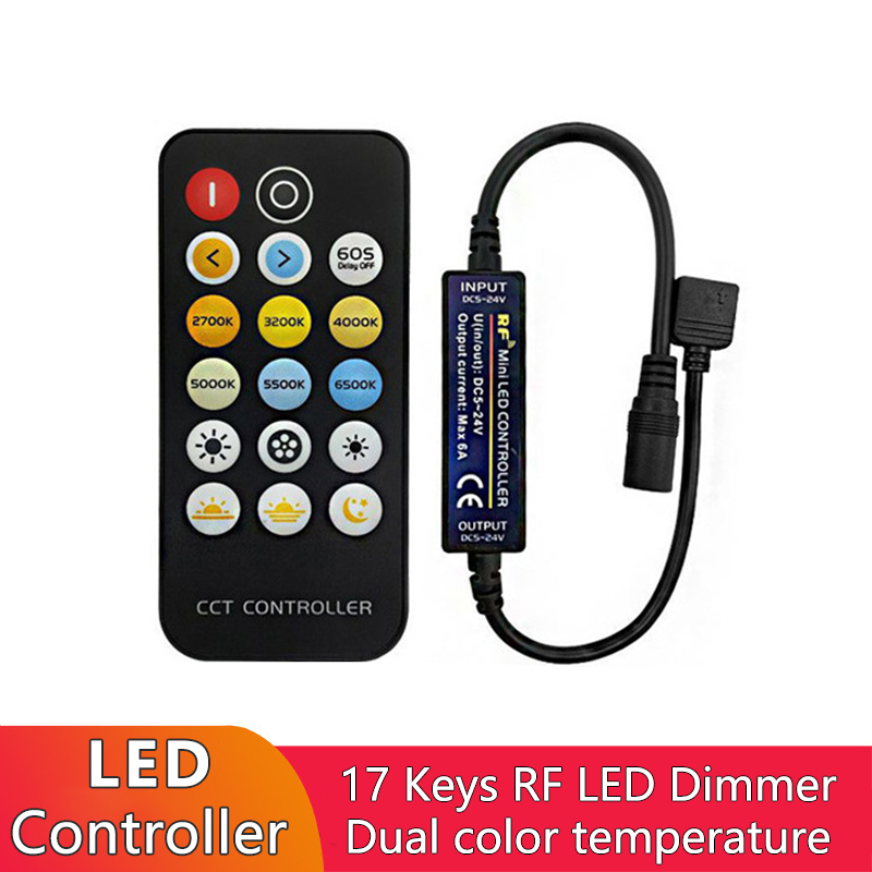 DC Dual Color Temperature LED Controller Dimmer With 17 Key Wireless RF Remote Control