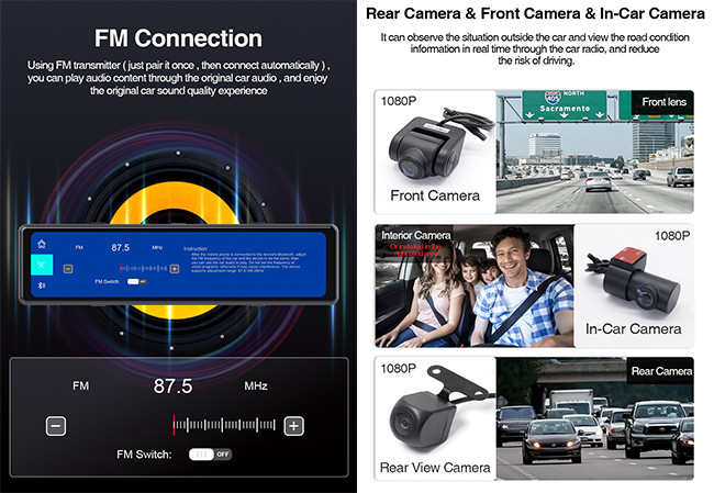 4k Car Dash Cam Front And Rear 2560*1440P Rear View Mirror Cam 3 Cameras