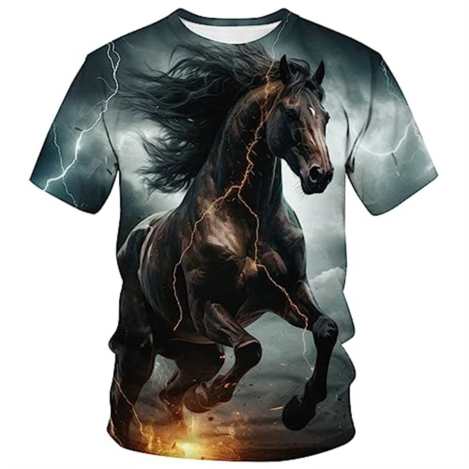 Men Women Horse 3D Printed T Shirts Animal Graphic Casual Crew Neck T-Shirts