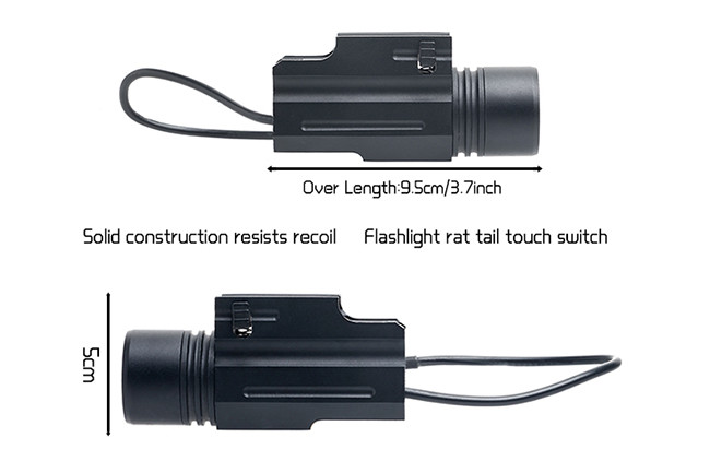 Waterproof Tactical LED Flashlight For Pistol 800 Lumen Yellow Light Weapons - Mountable With Rat Tail Touch Switch