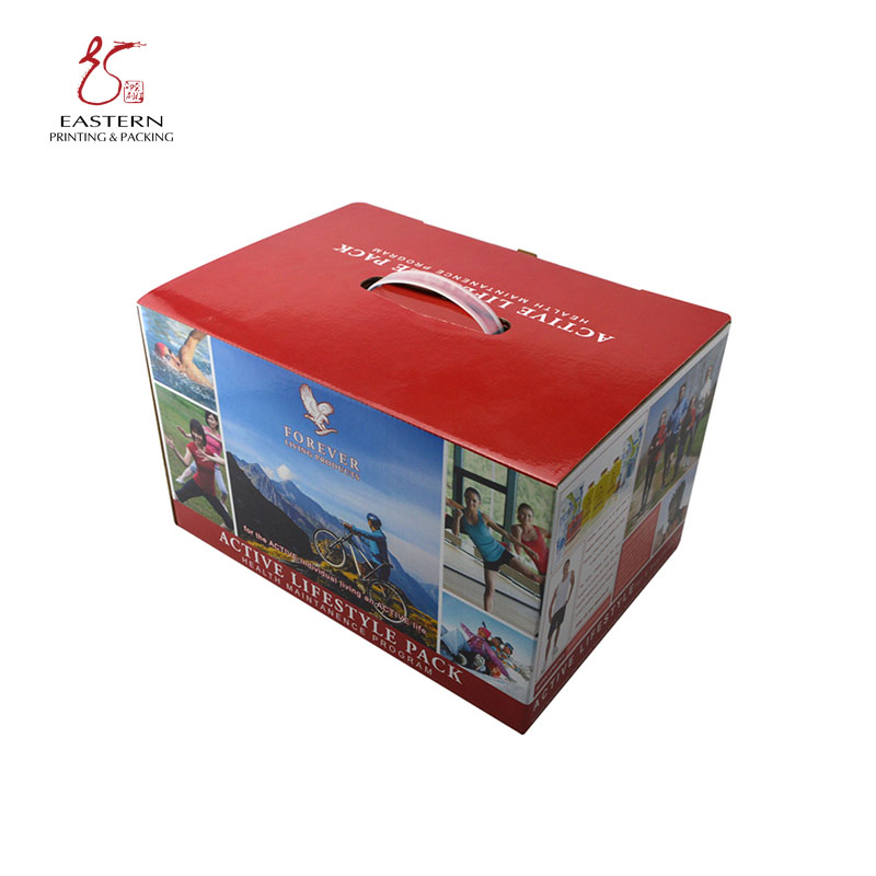 Embossing Corrugated Cardboard Packaging 4C Custom Carrying Box With Handle