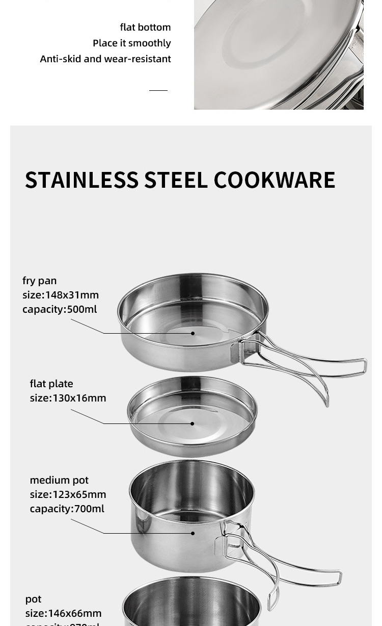 Stainless Steel Material Outdoor Cookware Set For Camping