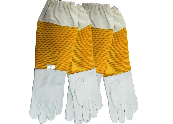 High quality white sheepskin beekeeping gloves with yellow soft ventilated