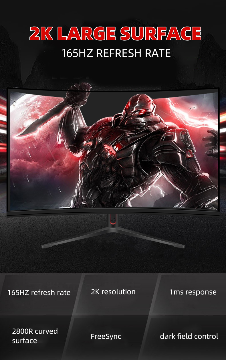 Frameless 32inch 2K 165HZ Gaming Desktop Monitor 300cd/m2 Free Sync
