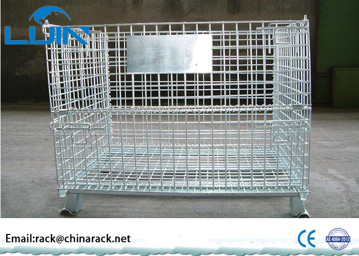 silver white Foldable Wire Mesh Cages for Warehouse Storage Corrosion protection