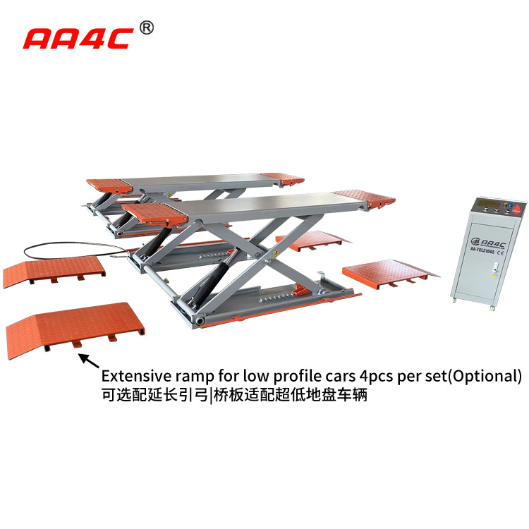 4T 1.2M Auto Scissor Vehicle Lift Four Cylinder Hydraulic With Extensive Ramp